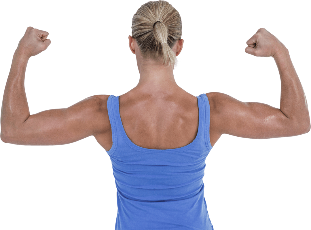 Transparent Background of Fit Woman Flexing Muscles