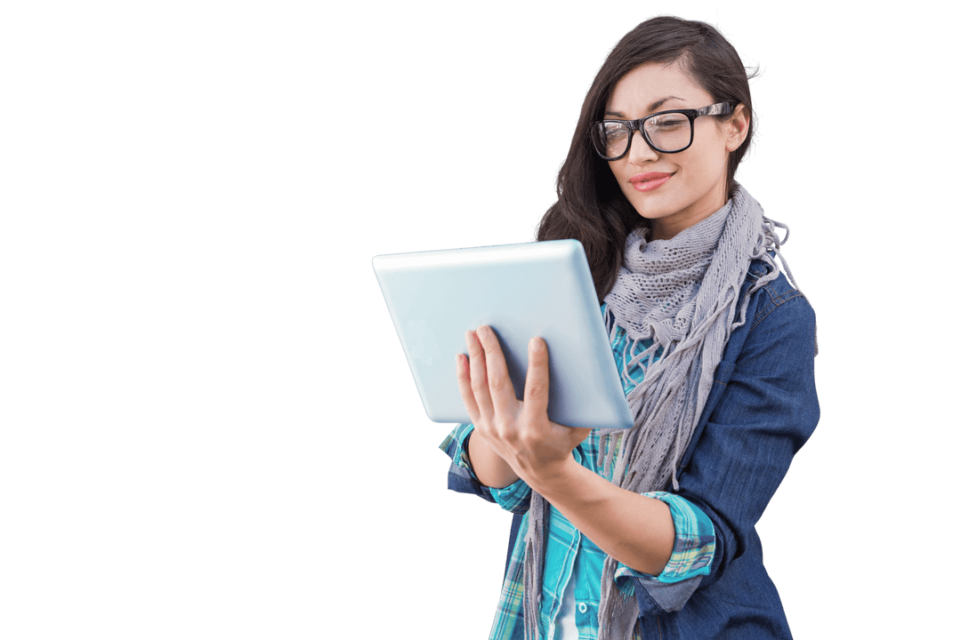 Transparent Background Woman Using Tablet Indoors