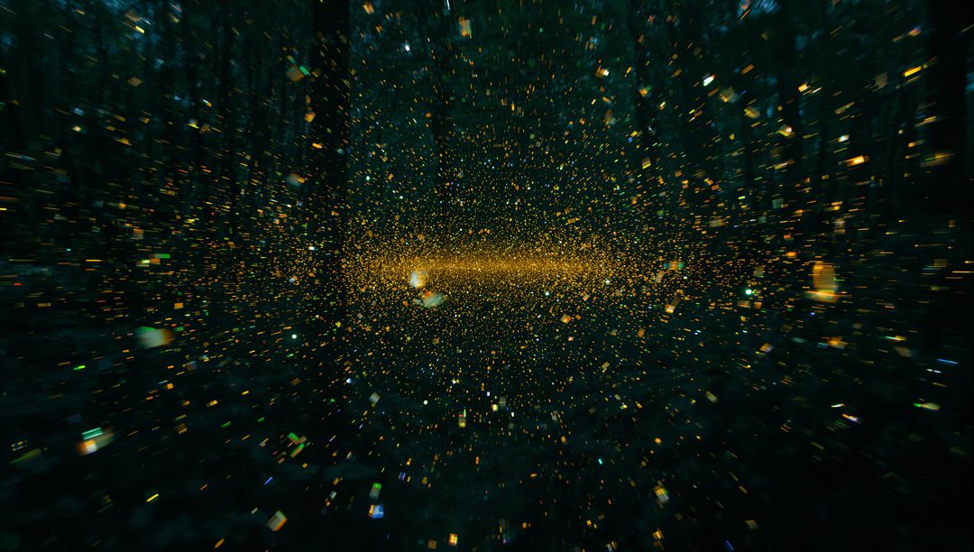 Luminous Golden Particle Wave in Ethereal Void