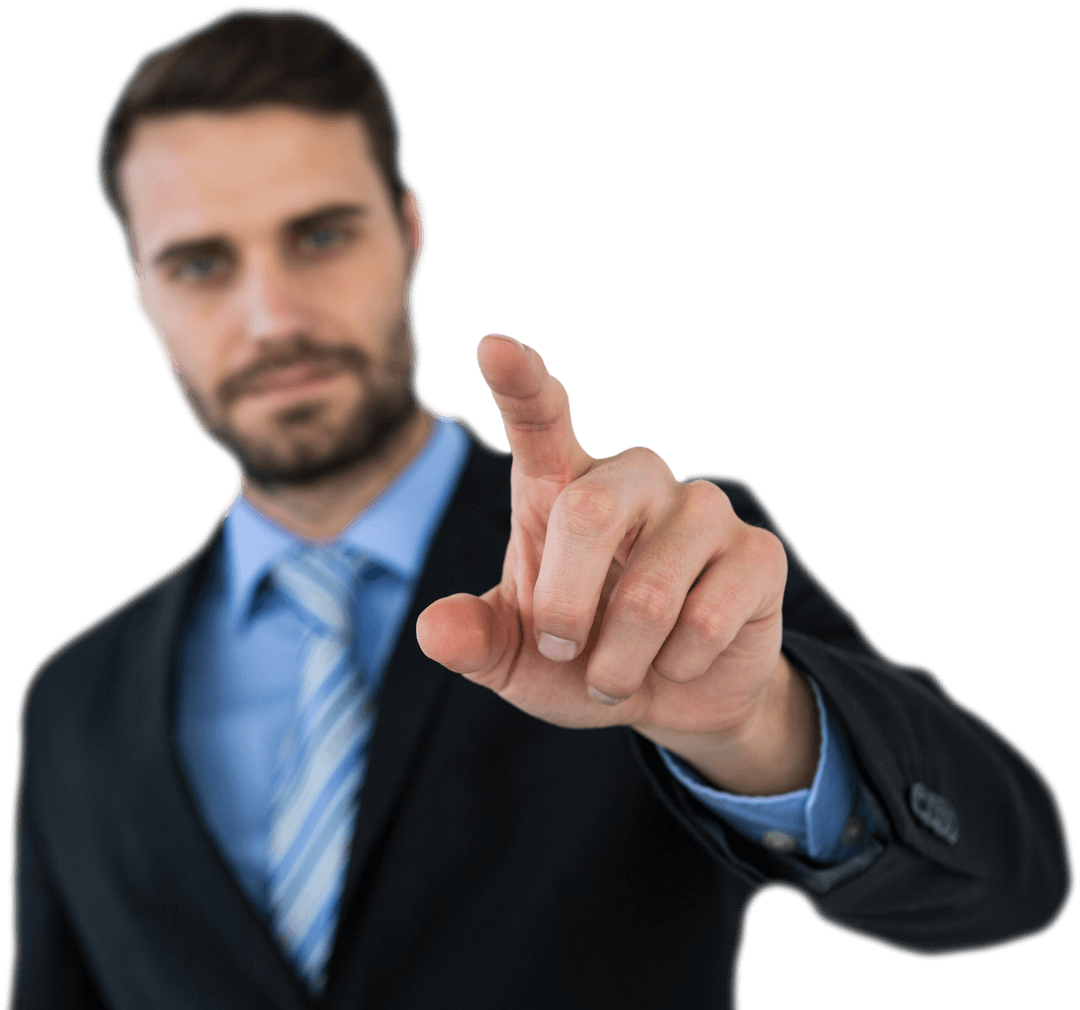 Transparent Businessman Pointing Forward in Formal Attire