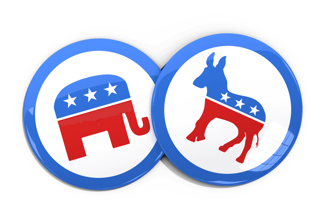 Transparent Political Symbols: Elephant and Donkey Badges PNG