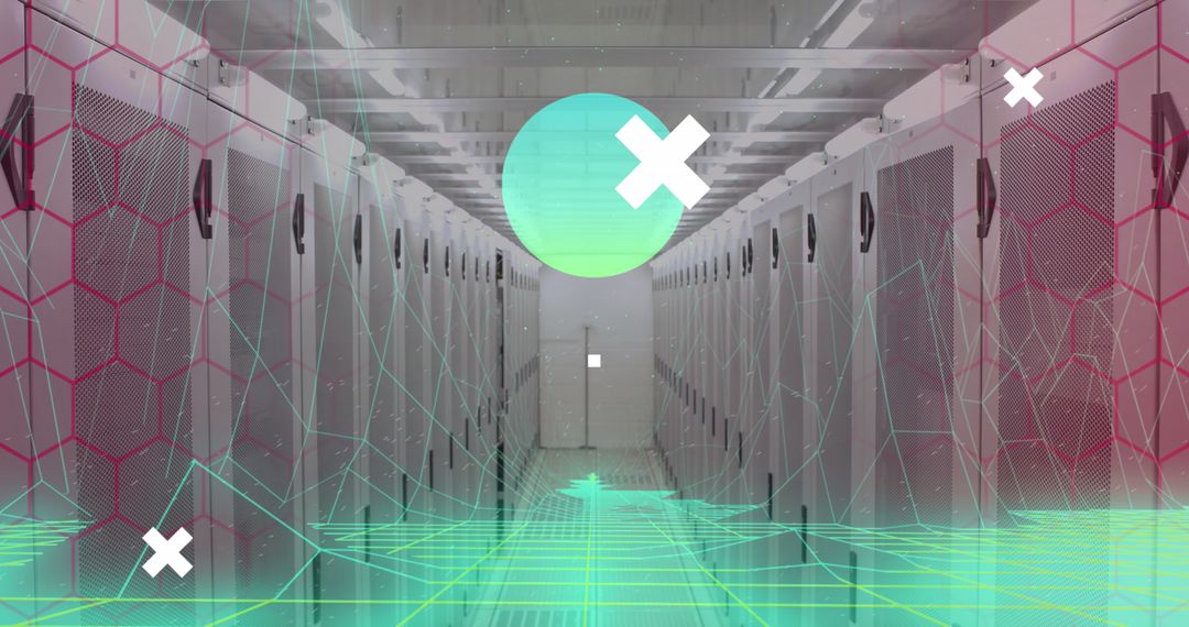 Digital Data Processing in Server Room with Futuristic Design