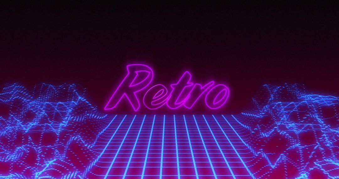 Retro Neon Sign with Distorted Blue Grid