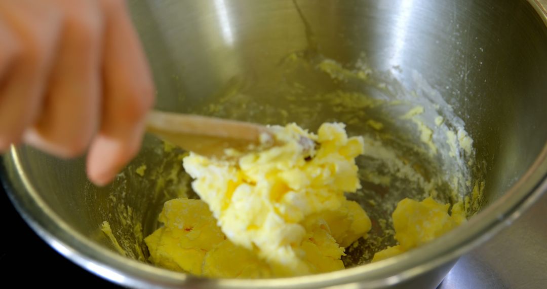 Hand Mixing Butter and Flour in Metal Bowl for Baking Preparation - Free Images, Stock Photos and Pictures on Pikwizard.com