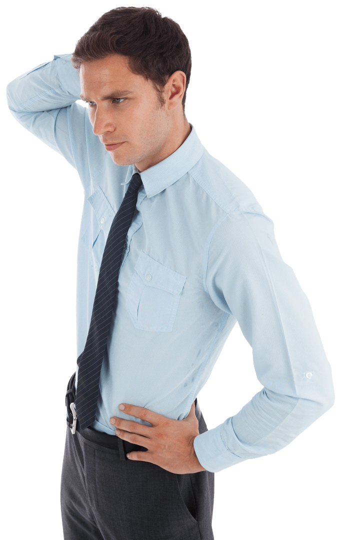 Thoughtful Businessman Pondering Future Insights on Transparent Background