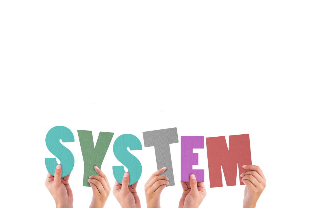 Hands Holding Colorful Alphabet Letters Forming Transparent Word System