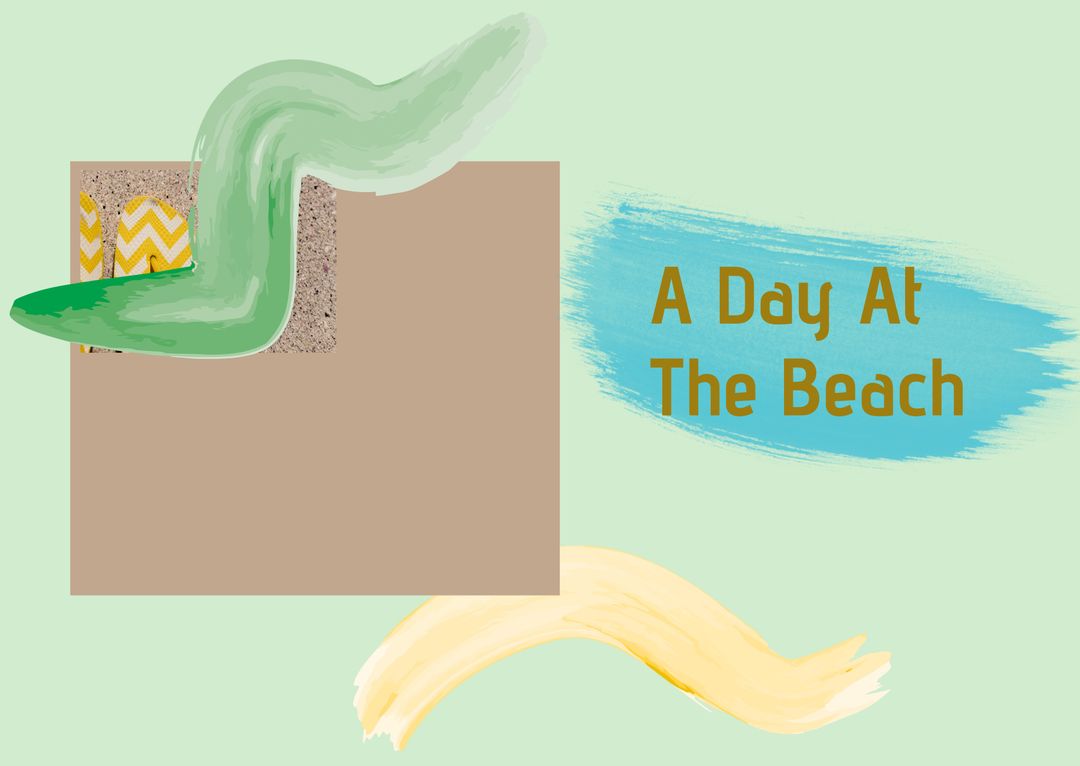 Creative Beach-Themed Promotional Card with Abstract Brush Strokes