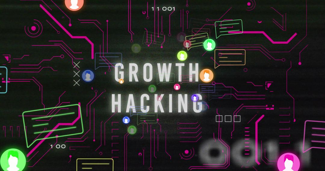 Futuristic Digital Growth Hacking with Tech Circuits and Avatars