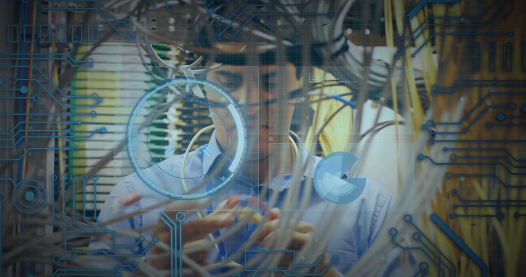 IT Technician Analyzing Cables in Complex Server Environment