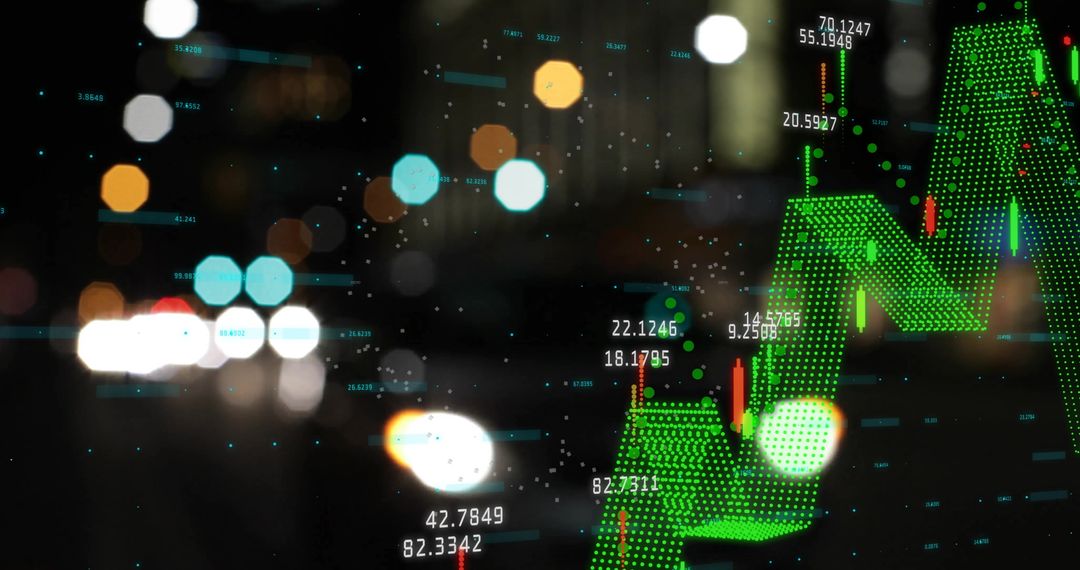 Global Financial Data Overlaid on Blurred City Lights