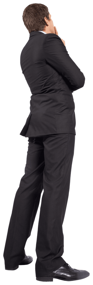 Transparent Back View of Businessman Thinking in Formal Suit