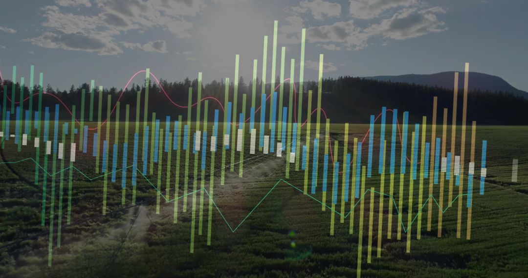 Overlay of Data Visualization on Rural Farmland Scenery