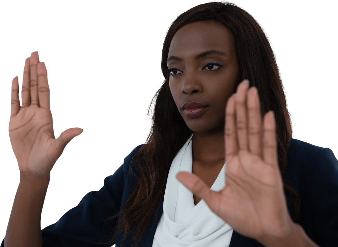 Transparent Background Businesswoman Interacting with Virtual Interface