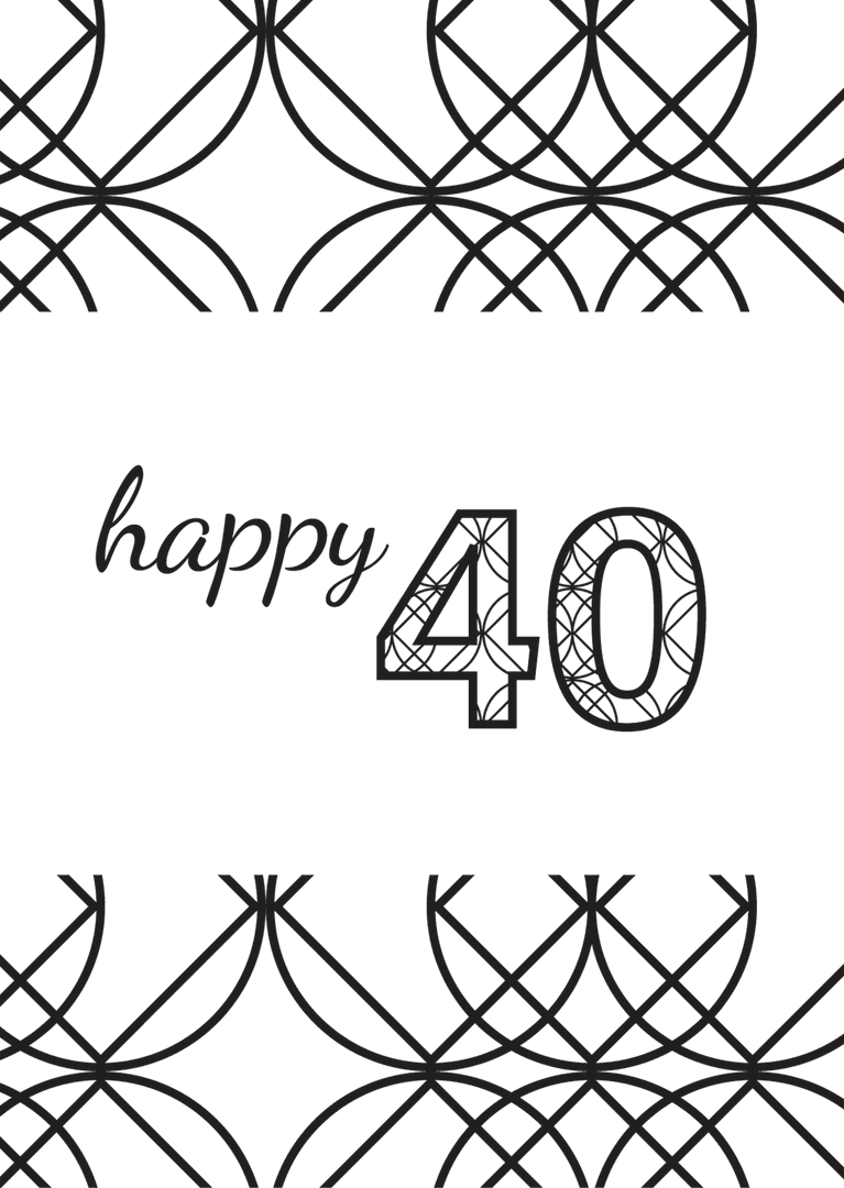 Elegant Happy 40 Text with Decorative Black Motif on Transparent Background