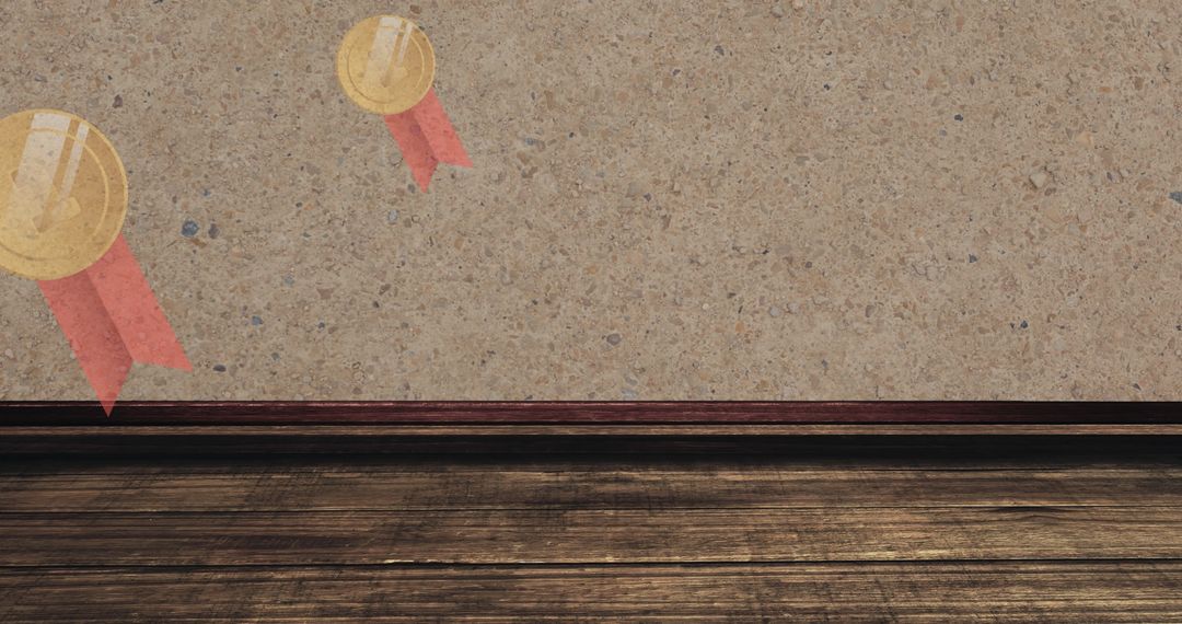 Empty Room with Floating Medal Icons on Wall