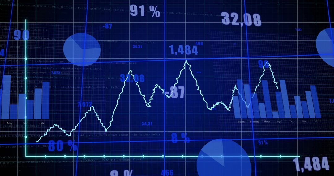Futuristic Data Visualization with Glowing Graphs and Charts