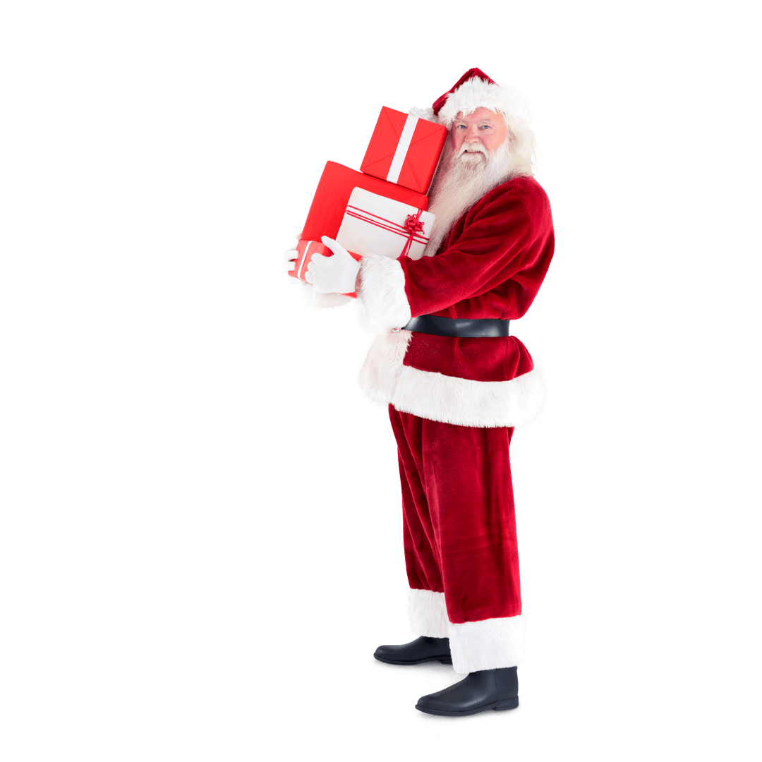Santa Claus Holding Gifts on Transparent Background