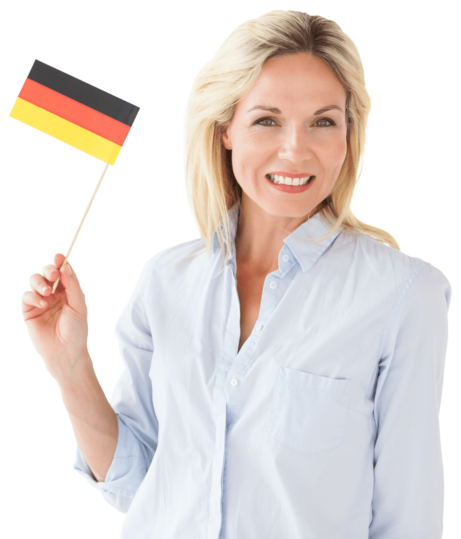 Smiling Woman Holding Germany Flag on Transparent Background