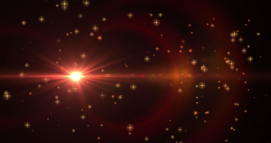 Glowing Lens Flare with Sparkling Stars on Dark Background