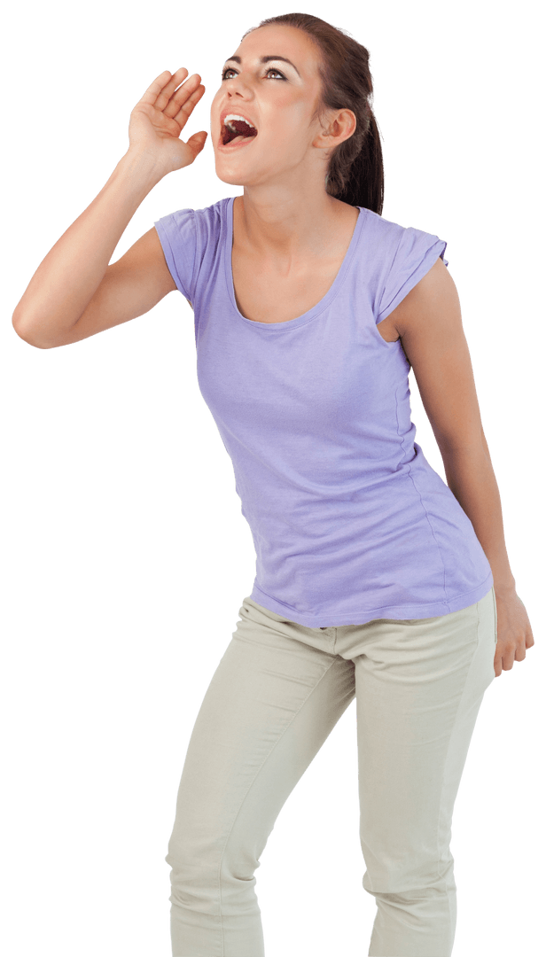 Excited Woman Shouting on Transparent Background for Communication