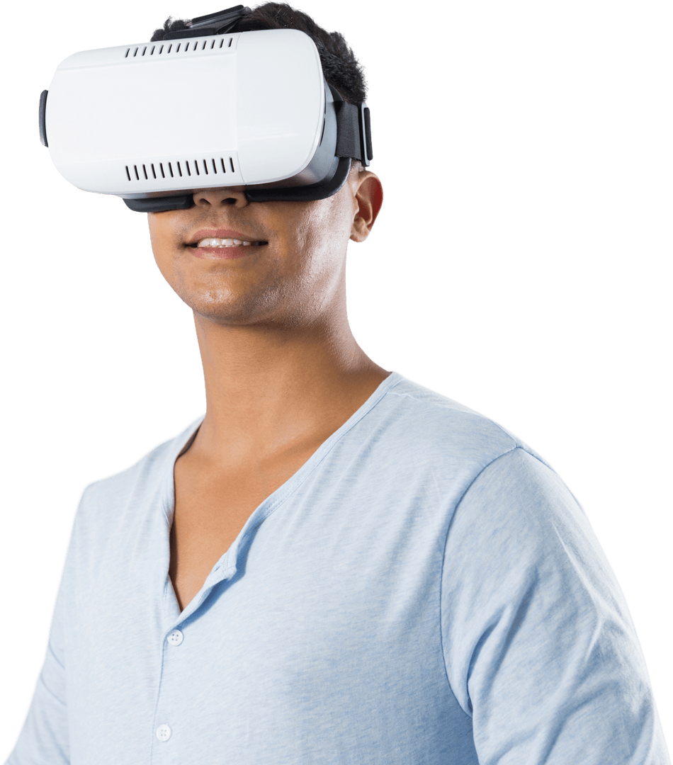 Male Enjoying Virtual Reality with Transparent Background