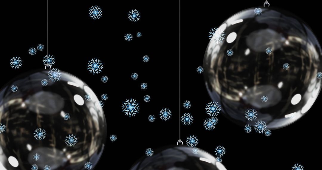 Floating Transparent Christmas Ornaments with Falling Snowflakes