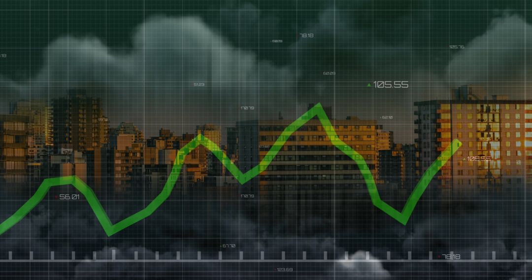 Economic Growth Chart Over Urban Cityscape with Digital Interface