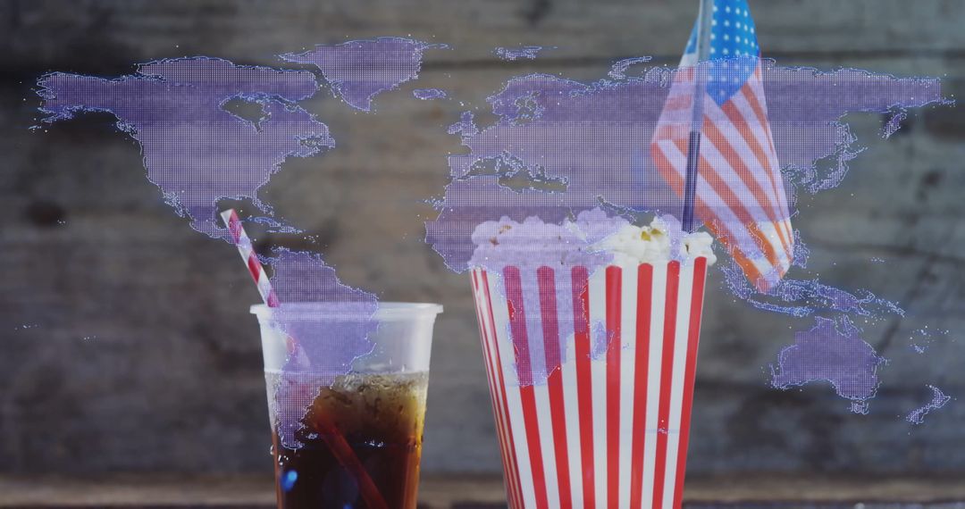Cinema Snacks with World Map Background Conveys Global Entertainment
