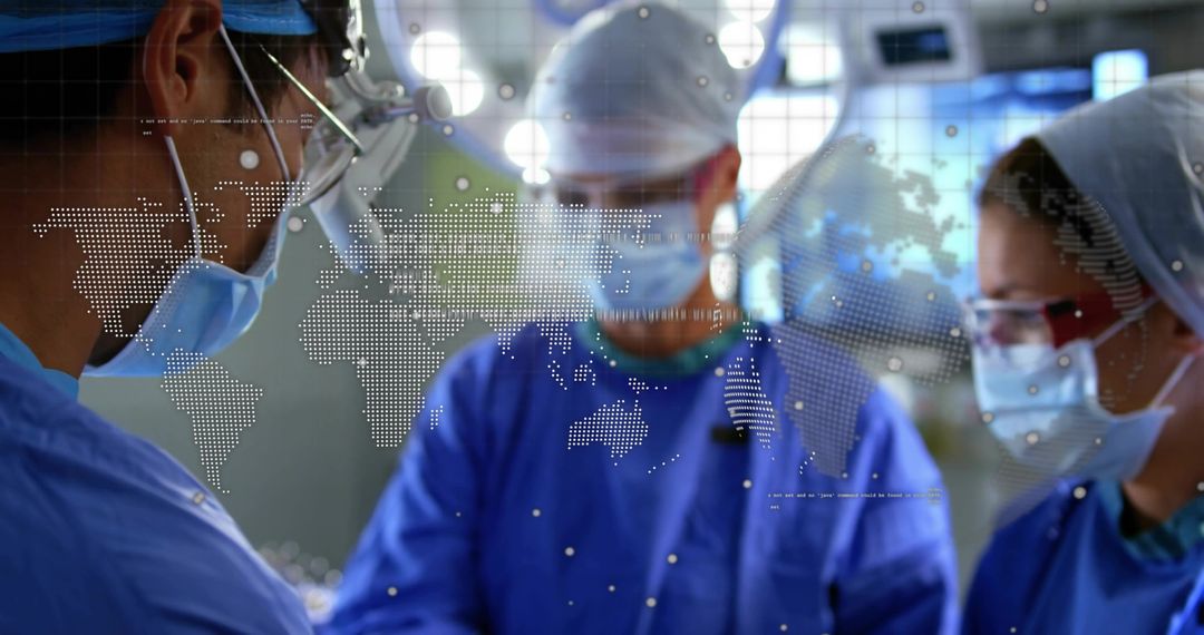 Surgical Team Performing High-Tech Operation with Global Data Overlay and Collaboration