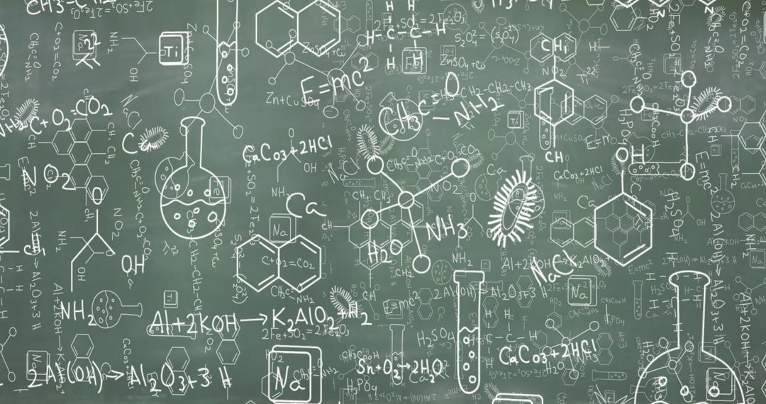 Teeming Blackboard with Scientific Formulae and Illustrations