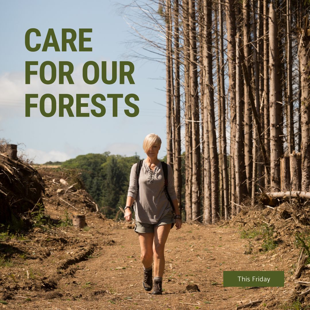Woman Walking in Forest Promoting Conservation