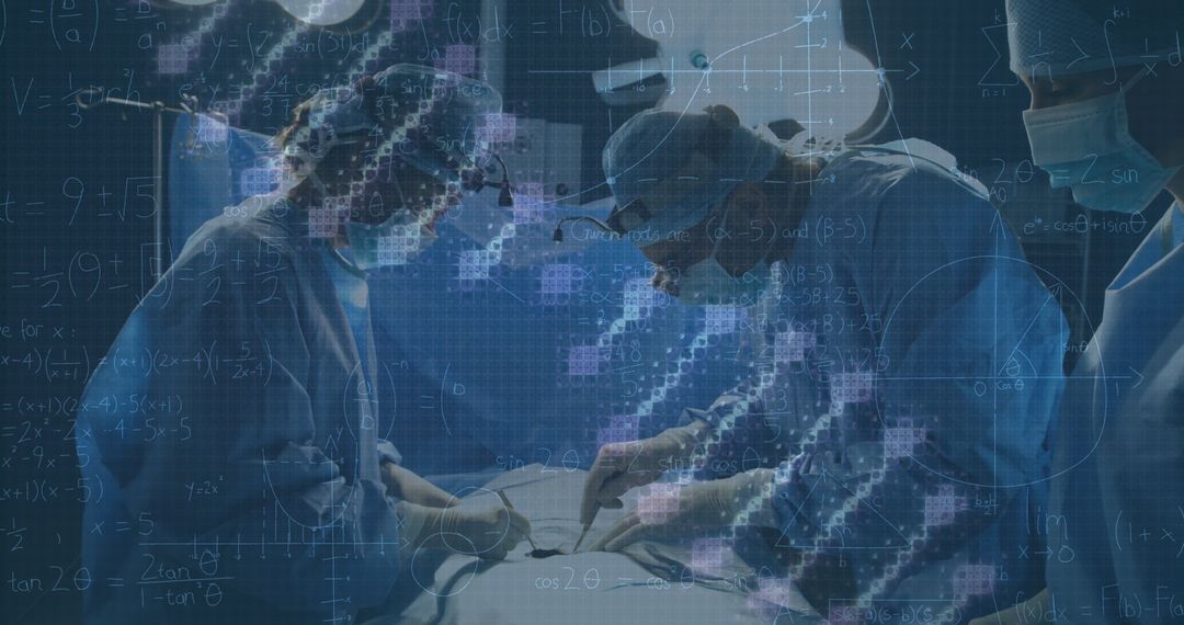 Surgeons Performing Operation with DNA Overlay Symbolizing Biomedical Science