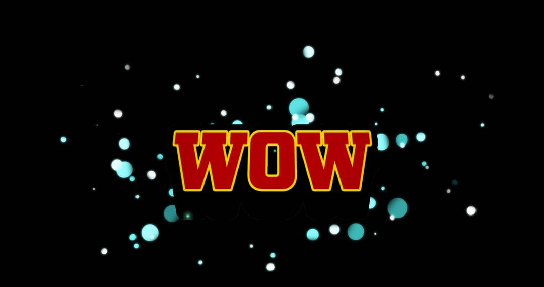 Bold WOW Text with Glowing Orbs on Black Background