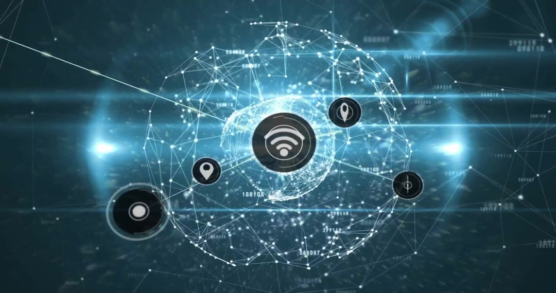 Global Digital Network with WiFi Connectivity Icons