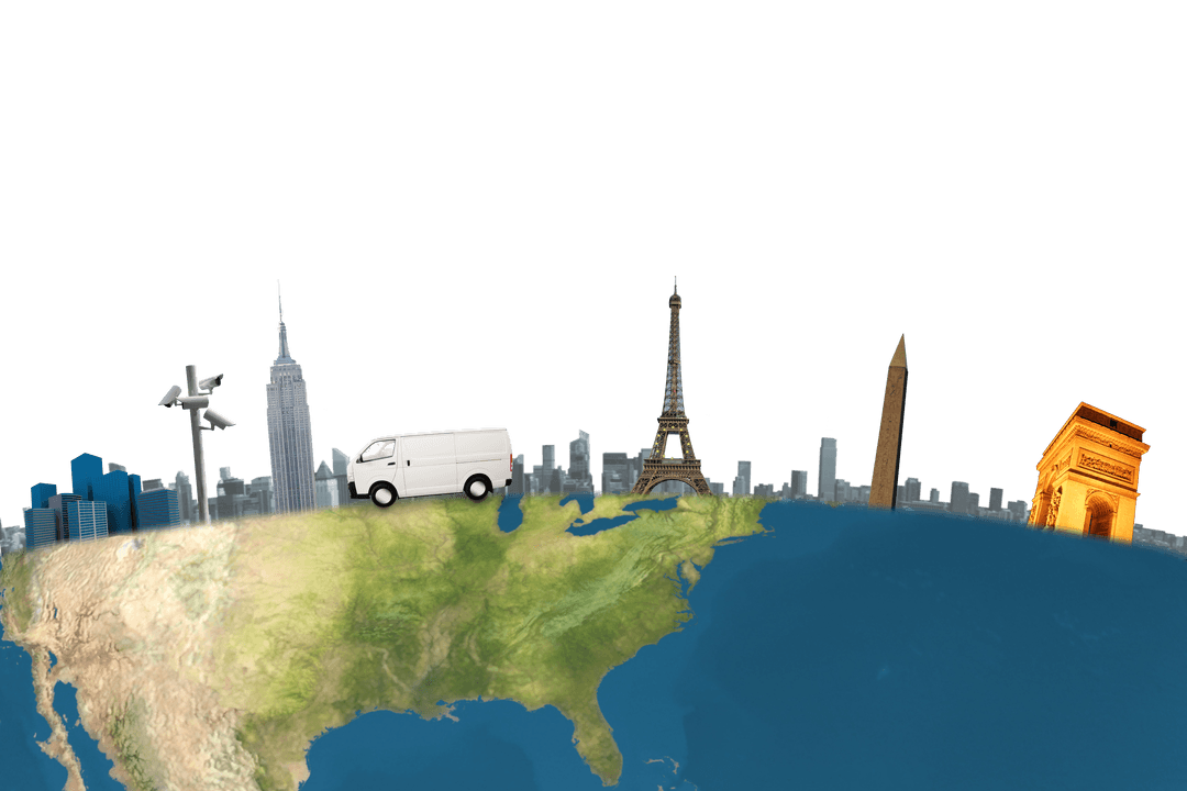 Globetrotting Transport Journey With International Landmarks