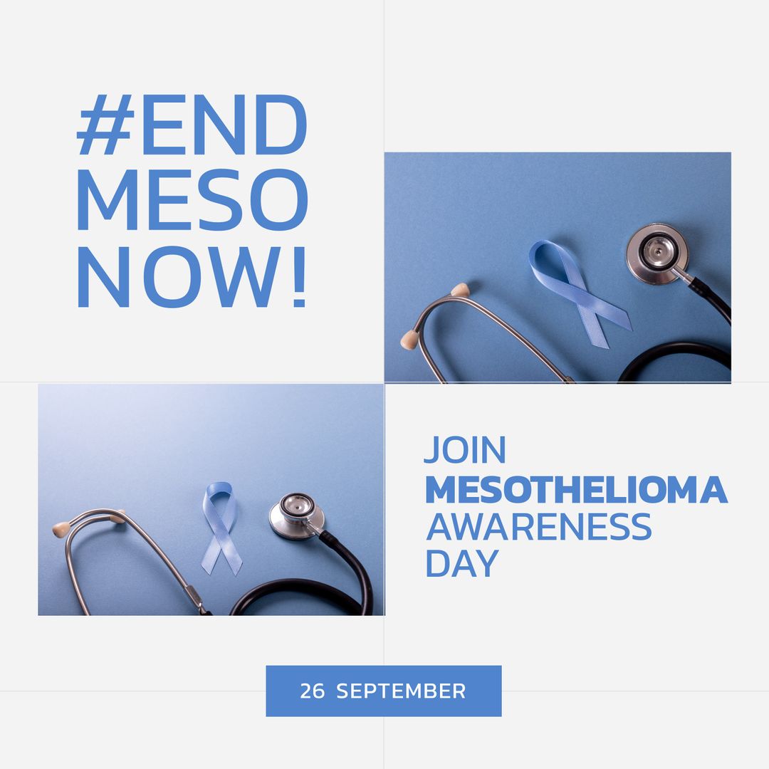 Mesothelioma Awareness Day Banner with Stethoscope and Blue Ribbon