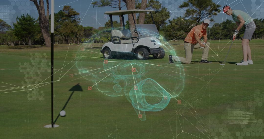 Futuristic Golf Scene with Holographic Integration