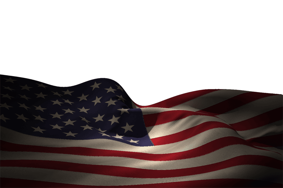 Waving American Flag on Transparent Background, Patriotic US Symbol