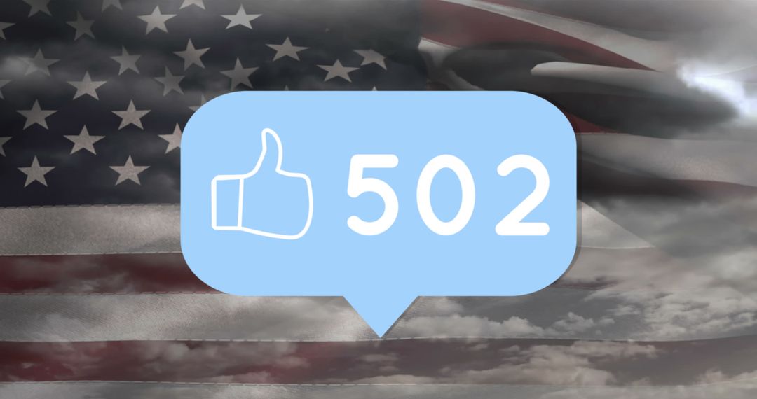 Digital Like Icon Overlaying American Flag and Clouds
