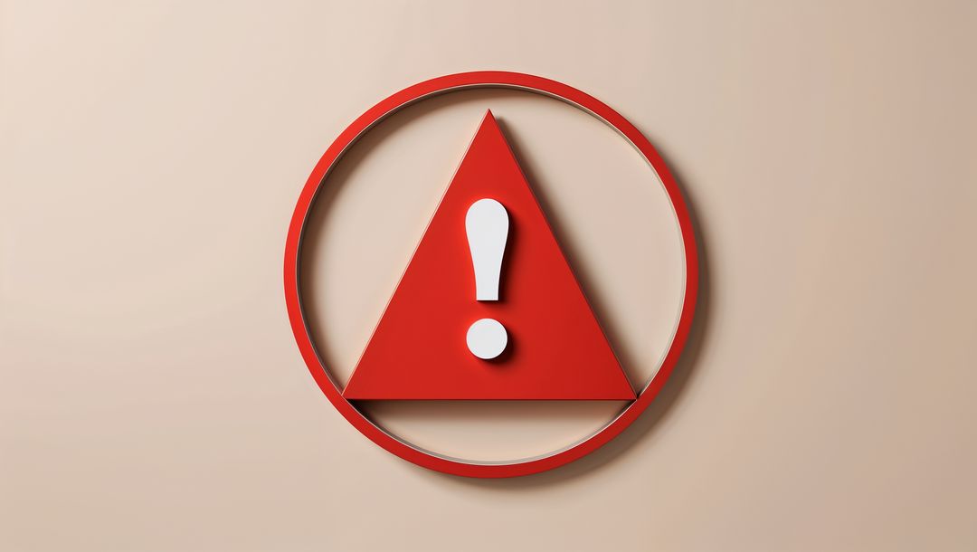 Red Alert Warning Sign with Exclamation Mark on Beige Background