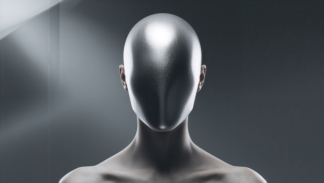 Faceless Chrome Bust Reflecting Soft Upper-Left Light for Futuristic AI Identity Concept