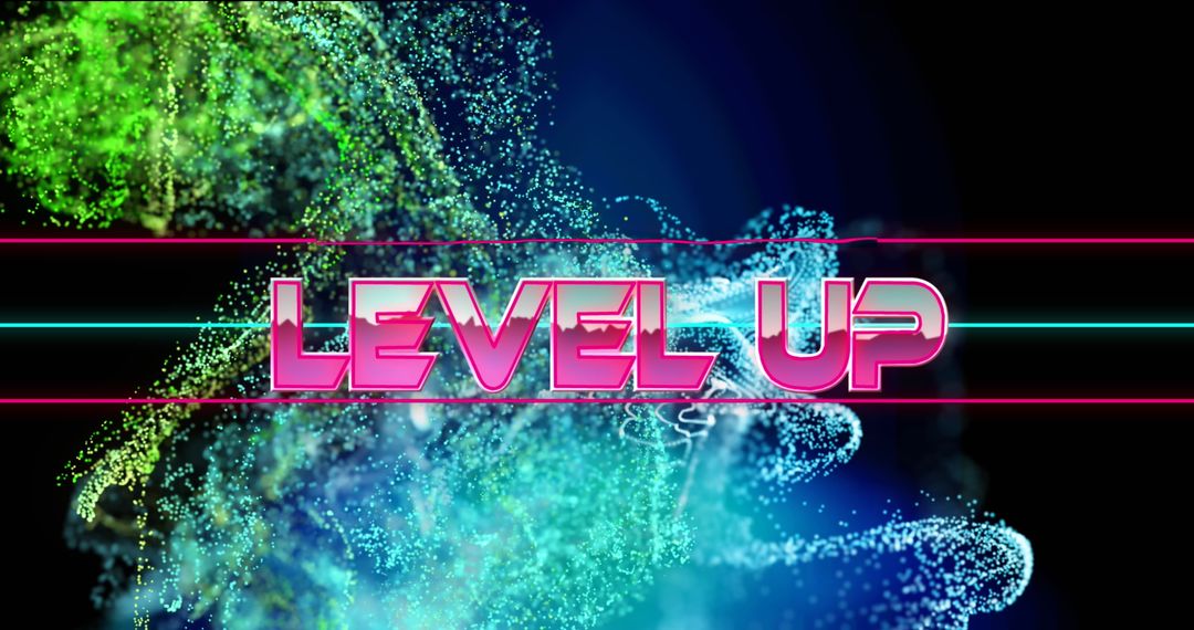 Level Up Text with Neon Holographic Design