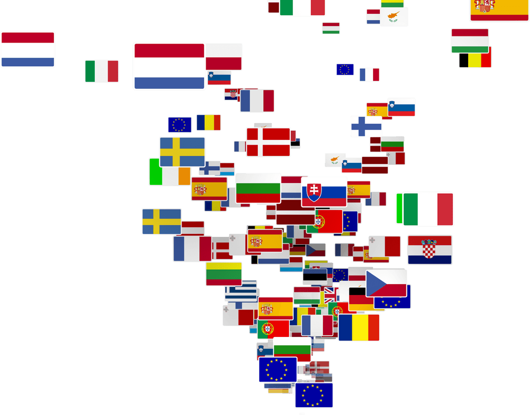 Floating Transparent Flags of European Nations and EU