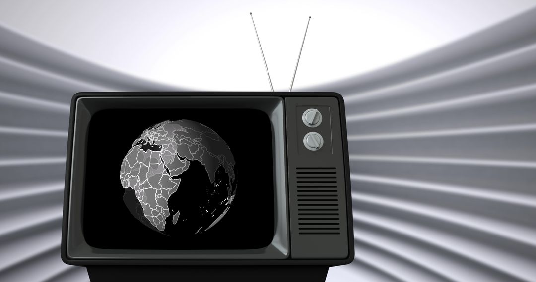 Vintage Television Displaying Globe with Grey Background