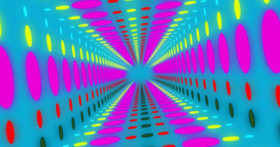 Vibrant Neon Circle Pattern on Blue Tunnel
