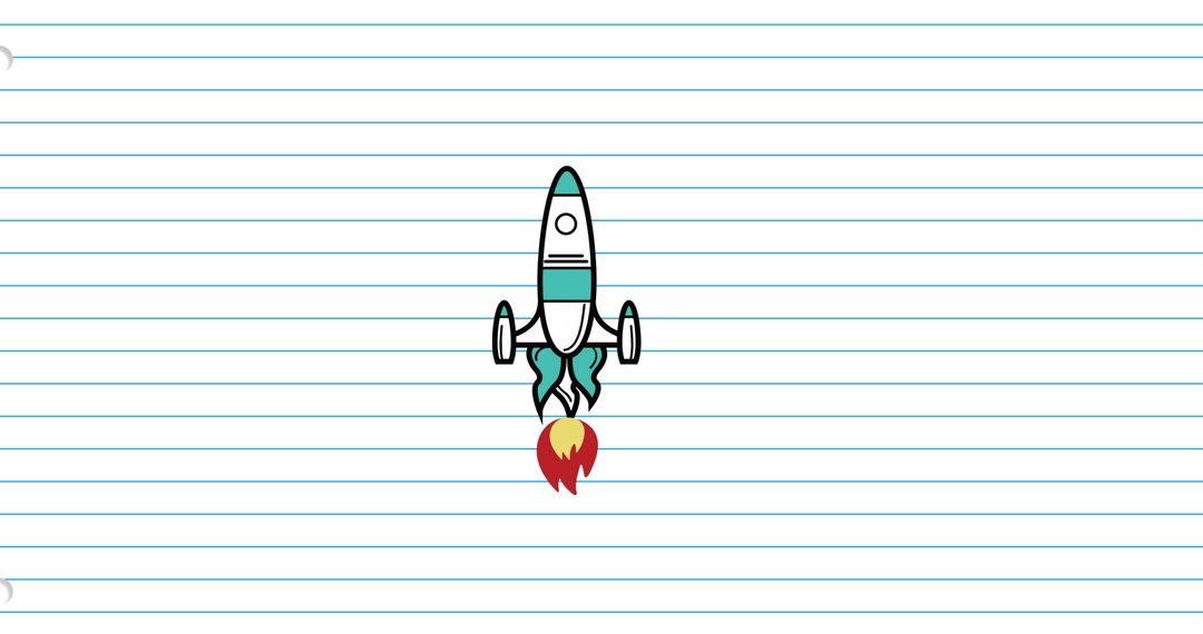 Rocket Imagery on Lined Notebook Background Symbolizing Learning