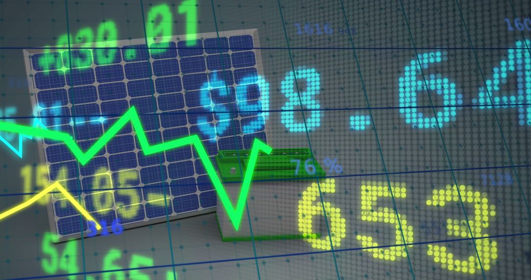 Digital Financial Data Overlay on Solar Energy Concept