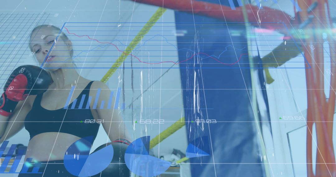 Caucasian Female Boxer Training with Digital Data Overlay