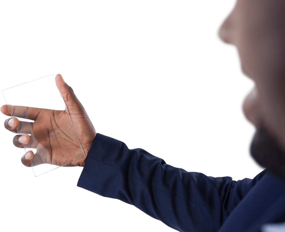 Businessman Holding Transparent Glass Interface Technology Future Concept