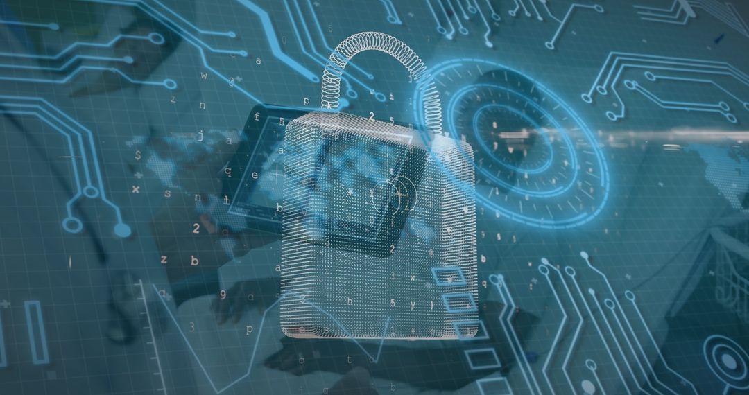 Cybersecurity Concept with Digital Padlock Overlay on Interactive Tablet